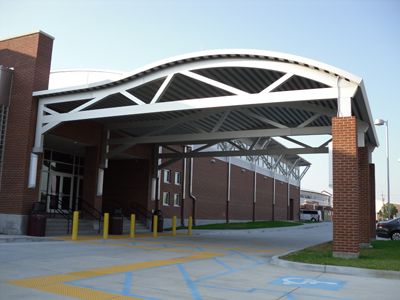 large aluminum canopy for pedestrain drop off