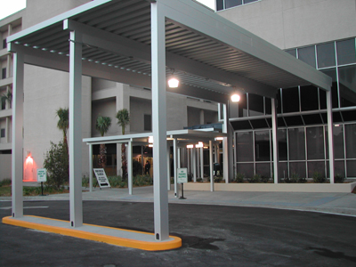 long aluminum canopy for drop off outside of building