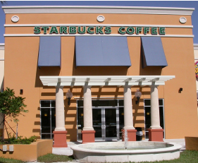 beautiful trellis system in front of a Starbucks Coffee